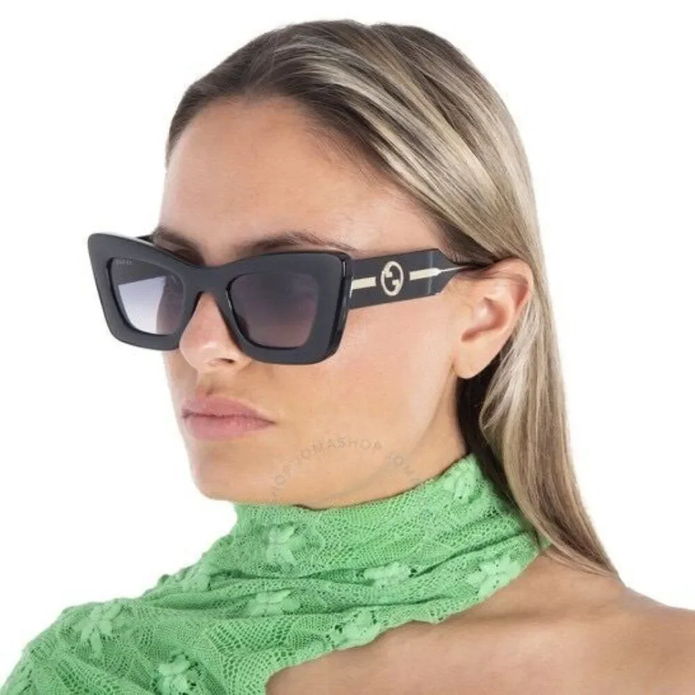 Gucci Women Sunglasses Black Crystal Grey Gradient Butterfly GG1552S 001 NEW